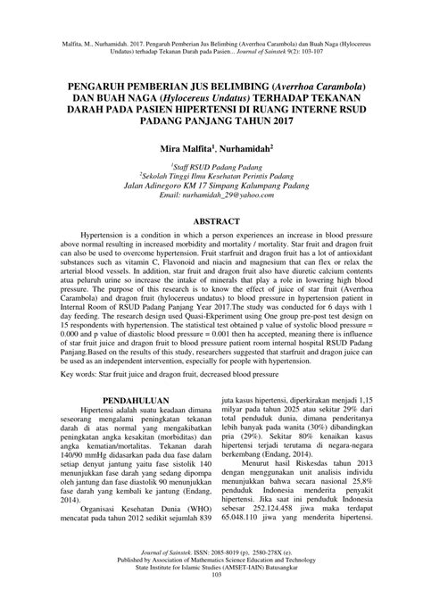 PDF PENGARUH PEMBERIAN JUS BELIMBING Averrhoa Carambola DAN BUAH