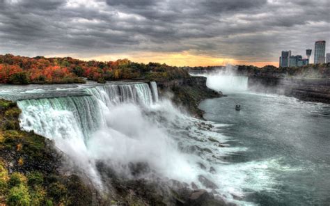 Wallpaper Waterfalls Under Cloudy Sky During Daytime Background