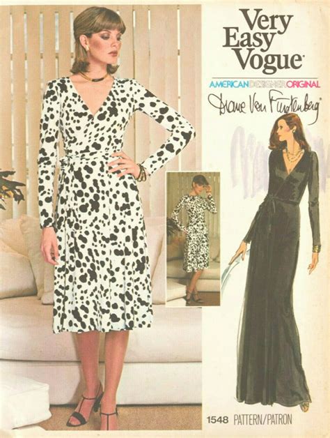 1976 Vintage VOGUE Sewing Pattern WRAP DRESS B38 1891 By Diane Von