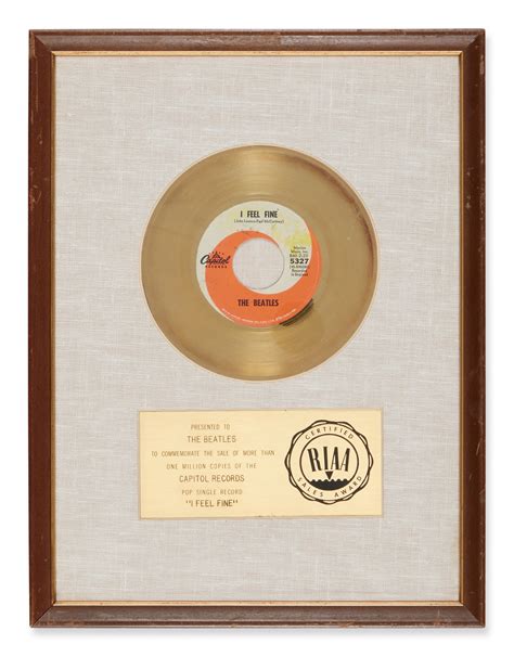 The Beatles Gold Record Presented For I Feel Fine Rock Roll