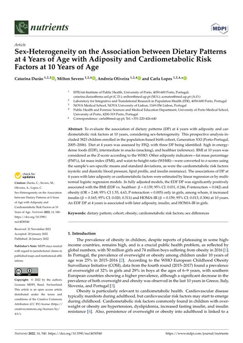 Pdf Sex Heterogeneity On The Association Between Dietary Patterns At