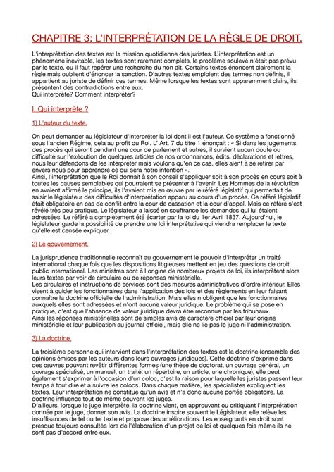 T1CH3 Notes de cours 3 CHAPITRE 3 LINTERPRÉTATION DE LA RÈGLE DE