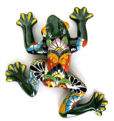 Hand Painted Green Talavera Frog Wall Garden Decor By La Tienda