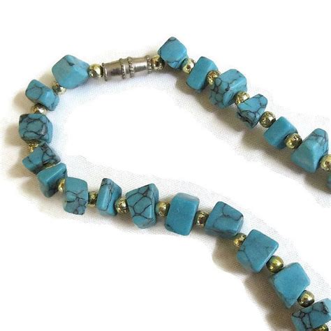 Faux Turquoise Chips Necklace Vintage Etsy