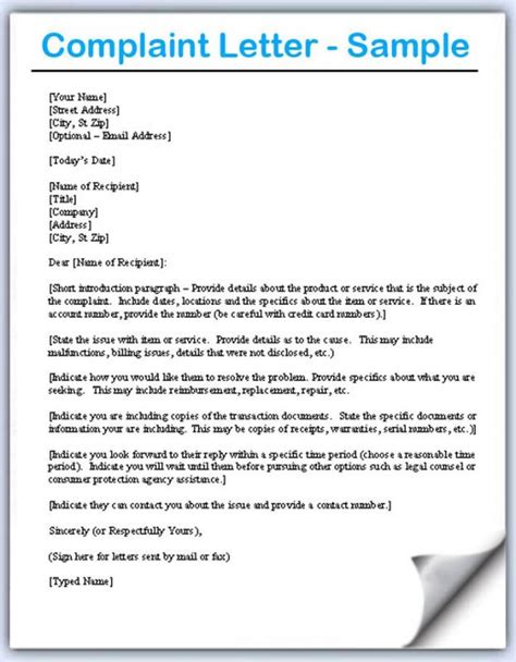 Complaint Letters Samples Template Business