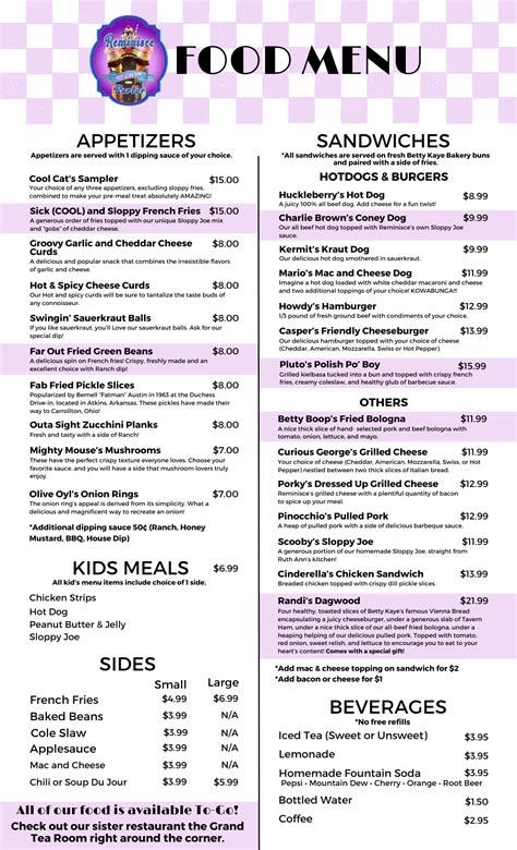 Menu - Reminisce Ice Cream