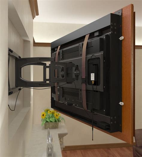 Recessed Tv Using A Swing Arm Mount With The Frame Attached To The Tv Framed Tv Frames On