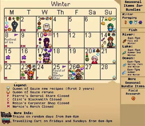 Summer Calendar Stardew