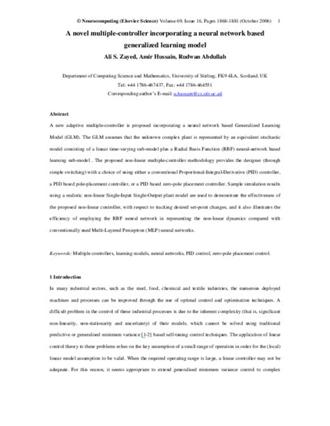 Pdf A Novel Multiple Controller Incorporating A Radial Basis Function