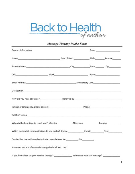 Free Massage Intake Form Samples Pdf Ms Word Google Docs