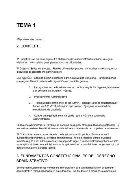 Derecho Administrativo Tema 1 Resumen Tema 1 El Punto Uno No