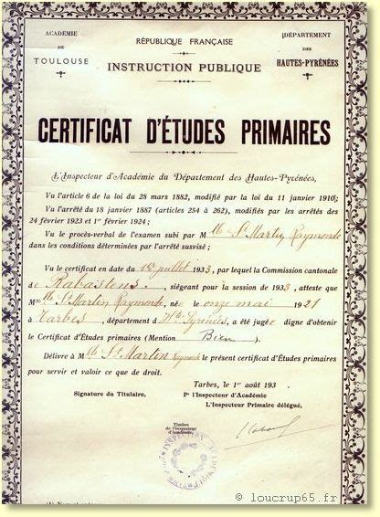 Le Certificat d études Certificat Étude La république française