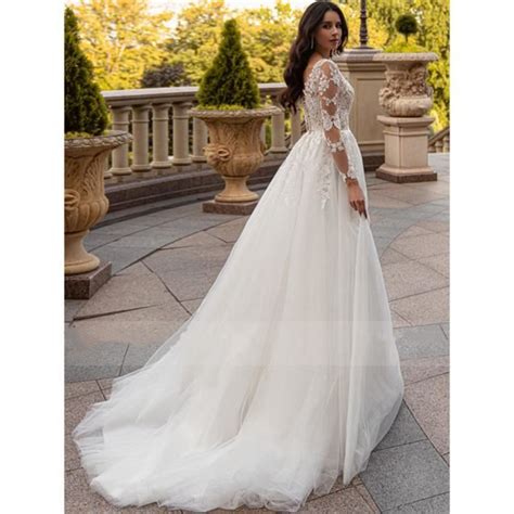 Robe De mariée style bohémien coupe trapèze manches longues Corset en