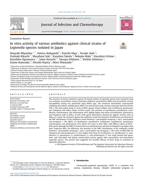 Pdf In Vitro Activity Of Various Antibiotics Against Clinical Strains Of Legionella Species