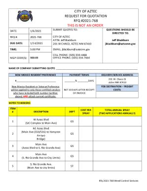 Fillable Online Fillable Online City Of Aztec Request For Quotation Rfq