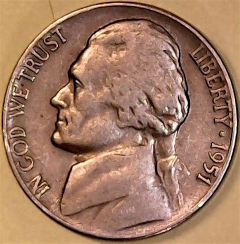 1951 Plain Jefferson Nickel No Mint Mark Number G3A In Very Etsy