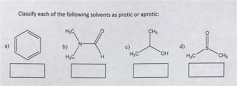 Solved Classify each of the following solvents as protic or | Chegg.com