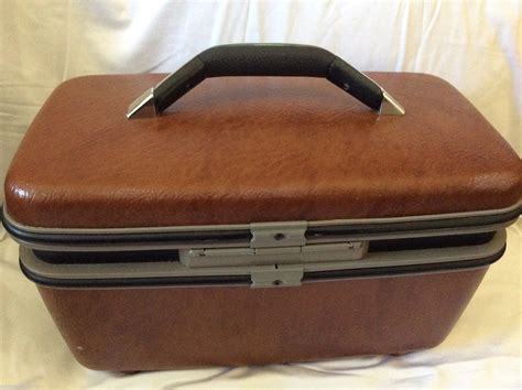 Vtg Samsonite Silhouette Train Cosmetic Travel Case Bag Brown Faux