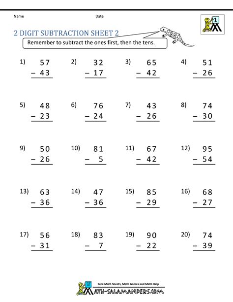 Printable Subtraction Worksheets