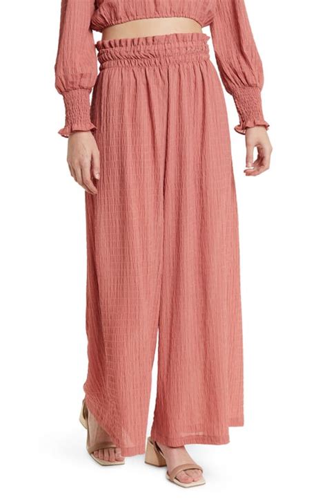 Wayf Smocked Waist Palazzo Pants In Clay Modesens