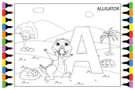 Coloring Alligator With The Letter A Graphic By Curutdesign · Creative Fabrica