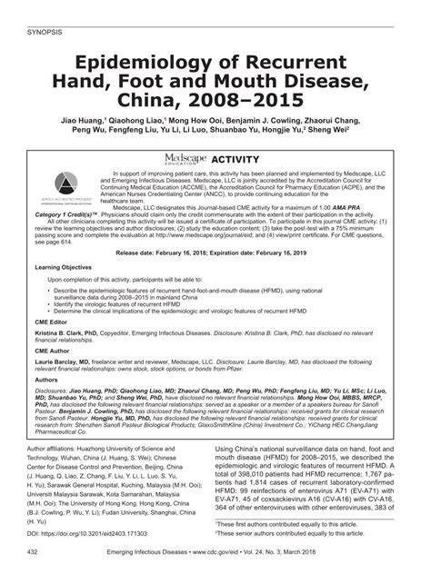 (PDF) Epidemiology of Recurrent Hand, Foot and Mouth Disease, China ...