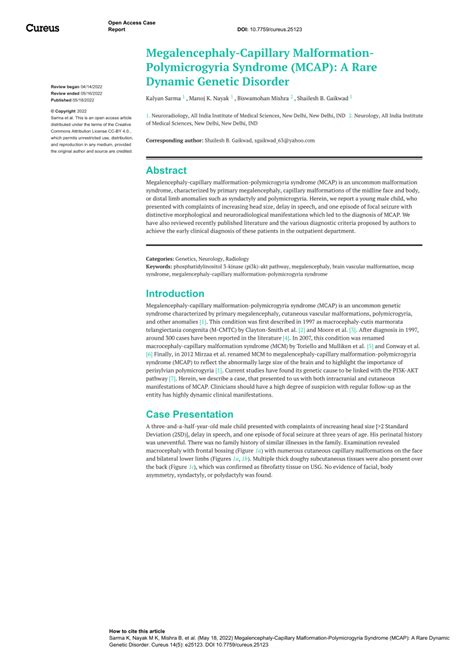 Pdf Megalencephaly Capillary Malformation Polymicrogyria Syndrome