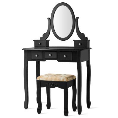 Coiffeuse Table de Maquillage avec Miroir Ovale Pivotant à 360 5