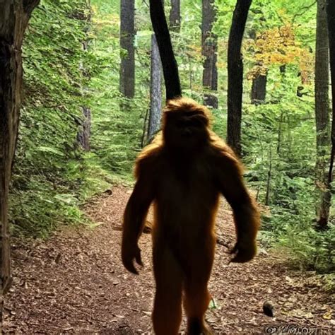 A Hiker Encounters A Scary Sasquatch While Hiking At Stable Diffusion