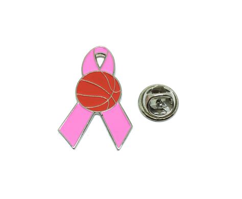 Basketball Breast Cancer Ribbon Pin FINOX Brooch Pin FAWB 001