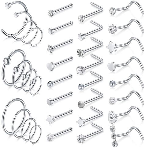 Briana Williams 20G Nose Ring Hoop Surgical Steel Nose Studs Screw L