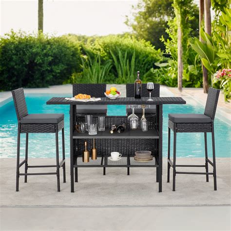 Arlmont Co Wicker Bar Set With 4 Stools Outdoor Bar Table