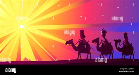 Three Wise Kings Following The Star Of Bethlehem Stock Vector Image