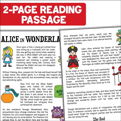 Alice in Wonderland Reading Activities Pack, Comprehension Questions ...