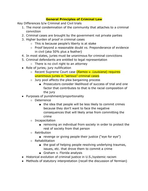 Crim Law Outline General Principles Of Criminal Law Key Differences B