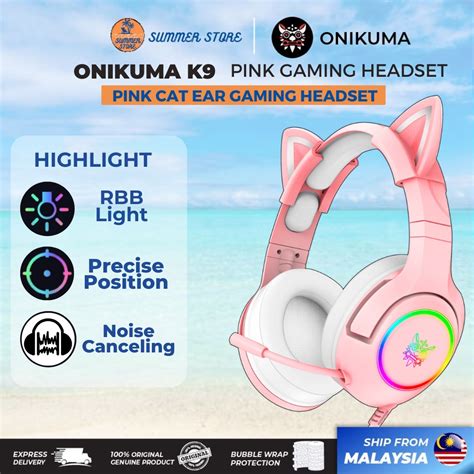 Onikuma K Pink Cat Ear Gamming Headphone Rgb Light Wired Headset With