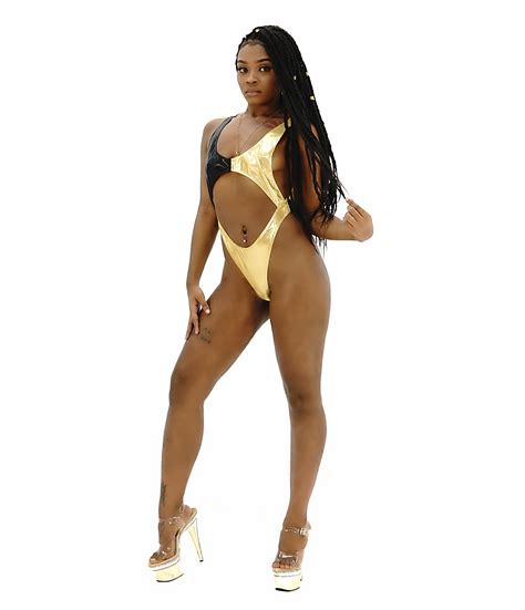 Sexy Gold & Black Model Stripper Outfit Exotic Dancewear Pole Dancer
