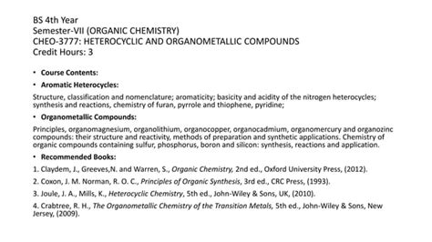 Heterocyclic And Organometallic Compounds Pptx