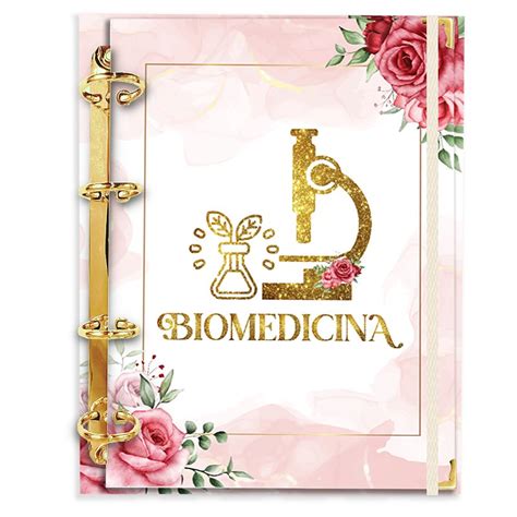 Fichário 180 folhas Biomedicina Floral Rosa Thalyta Stamp