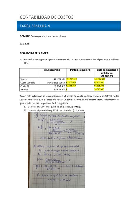 Costos Semana 4 Tarea Semana 4 Contabilidad De Costos Nombre Costos Para La Toma De