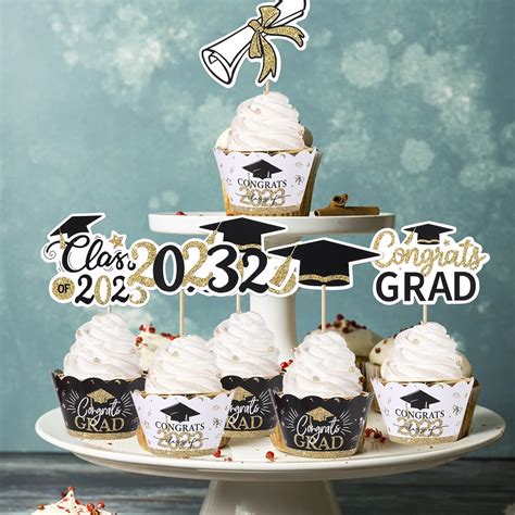 Rsstarxi Paquete De 48 Decoraciones Para Cupcakes De Graduación 2023