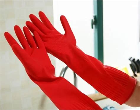 1 Pair Household Rubber Gloves Latex Dish Washing Cleaning Long Kitchen Glove Red C7710 In