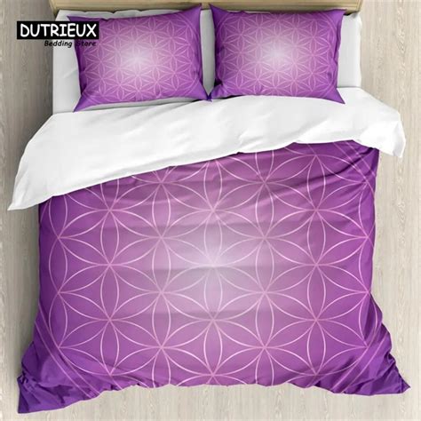 Dark Blue Duvet Cover Flower Of Life With Stars Geometry Piece