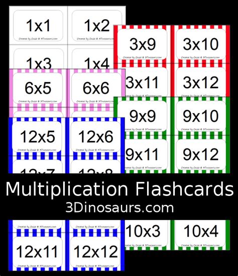 Free Printable Multiplication Flashcards | 3 Dinosaurs