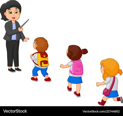 Cartoon teacher and school kids Royalty Free Vector Image