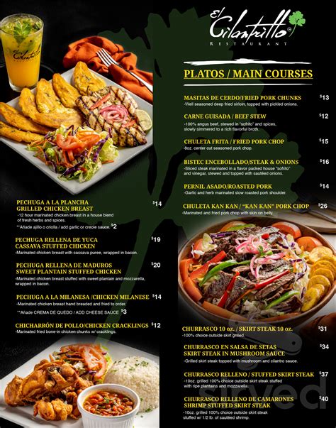 El Cilantrillo Restaurant Menu In Orlando Florida Usa