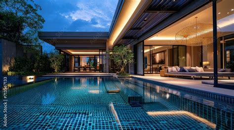 real estate Luxury Interior and exterior design pool villa with living ...