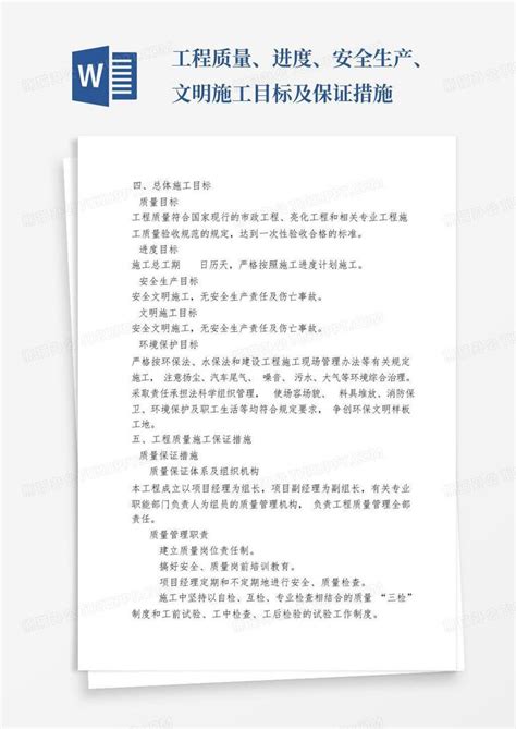 工程质量、进度、安全生产、文明施工目标及保证措施word模板下载编号qjnjzxxa熊猫办公