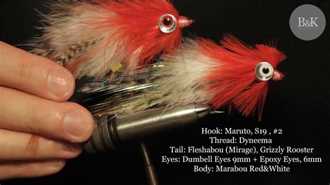 Tying Eyed Red White Pike Streamer Marabou Flashabou Pike