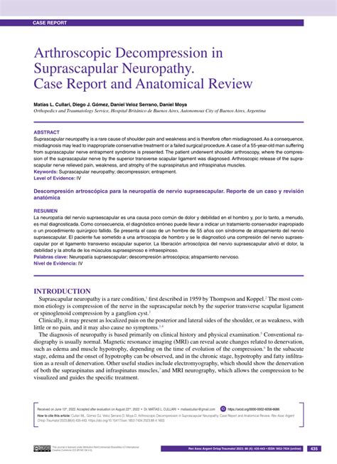 PDF Arthroscopic Decompression Of An Entrapped Suprascapular Nerve